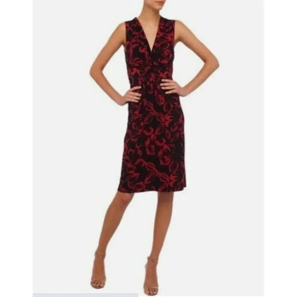 Norma Kamali Dresses & Skirts - Norma Kamali Sleeveless Faux Wrap Jersey Dress Floral Print Black & Red Size M
